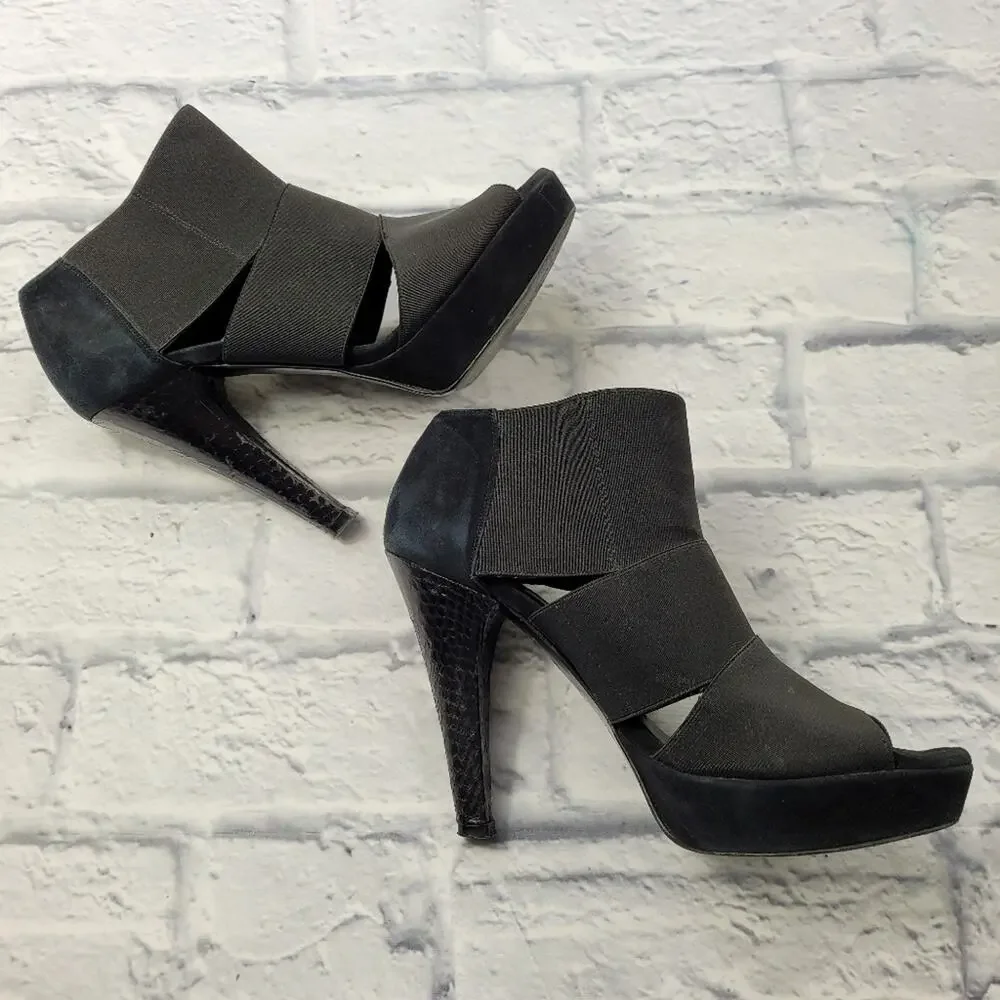 Jenni Kayne Black Suede Platform Heels with Snakeskin Accent size 8